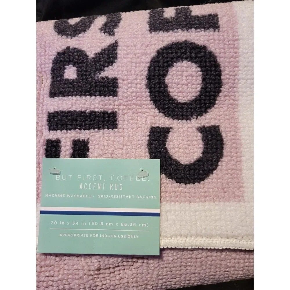 Accent Rug But First Coffee 20 in x 34 in Rose Gray